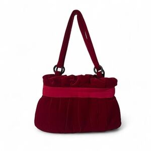 Vintage Red Velvet Pleated Shoulder Bag – Glam Retro Evening Handbag